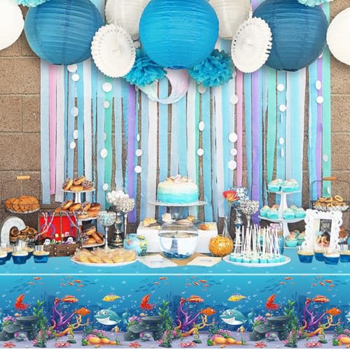 4 Pack Under The Sea Tablecloths Ocean Waves Underwater Table Cover Ocean Animals Table Cloth Ocean Sea Life Tablecloth Ocean Animal Table Cover Summer Beach Pool Birthday Party Supplies 51 x 86 IN