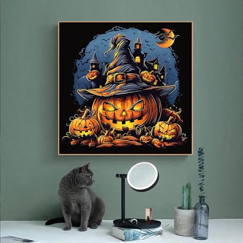 Ohhvvow Halloween Pumpkin Diamond Art Painting Set for Adults, Round 5D Full Drill Diamond Dots Paintings for Beginners DIY Crafts 14x14 Inch - color: Halloween Pumpkin