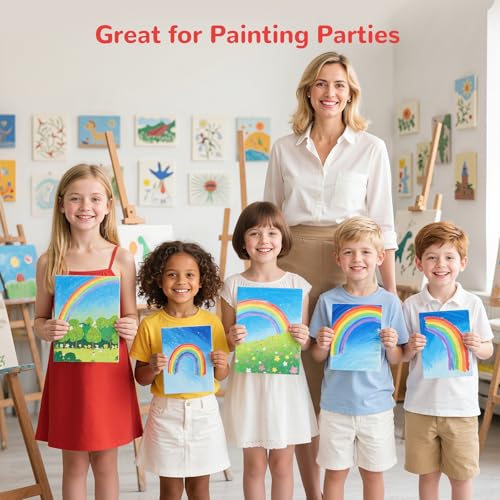 Canvas for Painting with Mini Easel, 6 Pack 8x10 Canvas Board with 1 Wood Easel Blank Cotton Primed for Kids & Beginners for Acrylic, Oil, Watercolor Paint