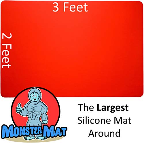 MonsterMat 36x24 Inch Extra Large Silicone Table Protector Craft Mat for Painting, Clay, Projects, Arts and Crafts and More. Easy Clean Up and Rolls for Storage. Largest Mat Available - color: Red