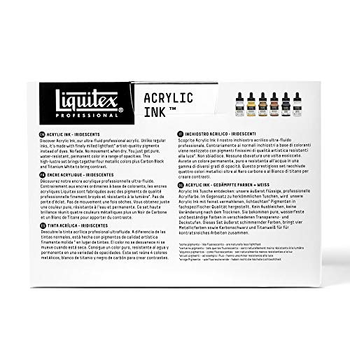 Liquitex Professional Acrylic Ink, 1-fl oz (30ml), Iridescent Color Set, Set of 6 | Ultra Fluid Acrylic, Highly Pigmented, Dye-Free, Non-Fading, Satin Finish, Permanent When Dry, Lightfast - color: Iridescent - Set of 6