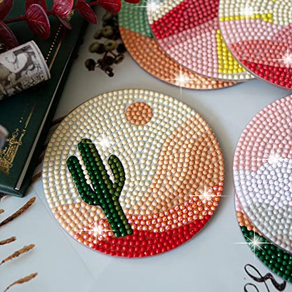 Temlum 6pcs Diamond Art Coasters Kits for Adults with Holder, Landscape - color: Landscape Coasters With Holder