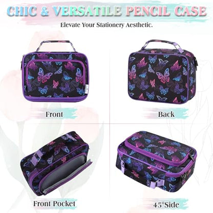 VX VONXURY Large Pencil Case, 54-Slot Colored Pen Pouch 2 Removable Sleeves - color: Black Butterfly