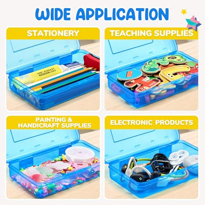 GAMENOTE Plastic Pencil Box with Personalized Sticker,Kid Hard Pencil Case with Snap-tight Lid,Small Art Craft Storage Containers,School Supplies Box for Boys,Girls ((Blue/Green/Pink) 3Pack) - color: (Blue/Green/Pink)3Pack