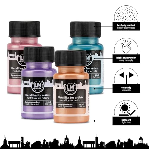 Metallic Acrylic Paint 4 x 1.69 fl oz - Set Pastell Poesie - Premium Metallic Acrylic Paints for Artists, 50ml – Perfect for Canvas, Wood, Ceramic, and DIY Projects - color: Pastel Poetry