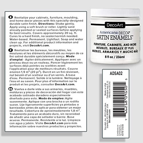 DecoArt Satin Enamels Acrylic Paint, 8 fl. oz. Jar, Pure White (Pack of 1) - color: Pure White