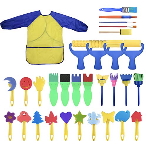 Washable Paint Brushes Set for Toddler Kids Early Learning Toys Finger Paints sponges Art Supplies Gifts -nontoxic-100% Baby Safe