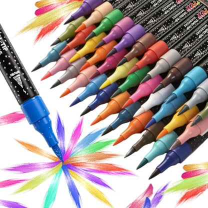 48 Colors Duo Glitter Effect Brush Markers, 24 Pack Water-based Ink Glitter Pens, Metallic Sparkle Markers for Doodle Writing, Glitter Art Crafts Gifts Trendy Stuff Art Supplies Drawing Supplies