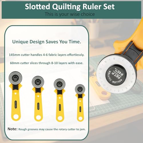 Rotary Cutter Set with A3 Self-Healing Cutting Mat, 2 Blades, Slotted Quilting Ruler – Complete Kit for Fabric Cutting, Quilting, Patchwork, Sewing & DIY Crafts