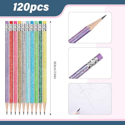TecUnite 120 Pcs HB Pencils #2 Unsharpened Wood Cased Pencils with Eraser Hexagonal Pencil Cute Graphite No 2 Pen for Adults Gifts Exam School Office Sketching Learning (Glitter Series) - color: Glitter Series