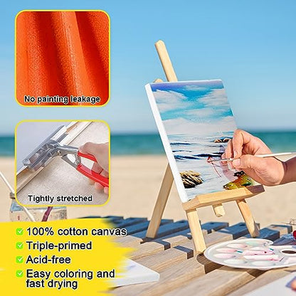Inburit 12 PCS Multi Size Stretched Blank Canvas for Acrylic & Oil Painting | 12 Pack Canvas Boards for Painting, Art Supplies Paint Canvas, 5x7, 8x10, 9x12, and 11x14 inches (3 of each) - size: 12PCS+(4sizex3)