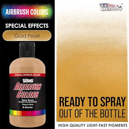 U.S. Art Supply Pearlized Gold Pearl Acrylic Special Effects Airbrush Paint - 8oz Ready to Spray Air Brush Paint for Nails, Models, Fabric - Water-Based Air Brush Painting - color: Gold Pearl, size: 8 Fl Oz (Pack of 1)