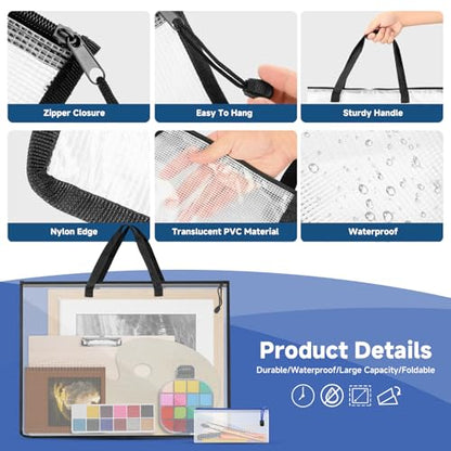 4 Pcs Art Portfolio Bag, 2 Pcs (25.31'' x 18.77'') Artwork Posters Storage Supply Bag and 2 Pcs (9.44'' x 4.33'') Small Mesh Zipper Pouch for Bulletin Board, Poster, Scrapbook, Brushes, Pencil