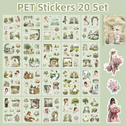 Uideyvi Spring Theme Sticker Scrapbooking Supplies for Junk Journal, 20 Sheets PET Stickers(TZ-001-008) - color: Spring theme