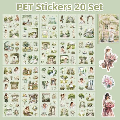 Uideyvi Spring Theme Sticker Scrapbooking Supplies for Junk Journal, 20 Sheets PET Stickers(TZ-001-008) - color: Spring theme