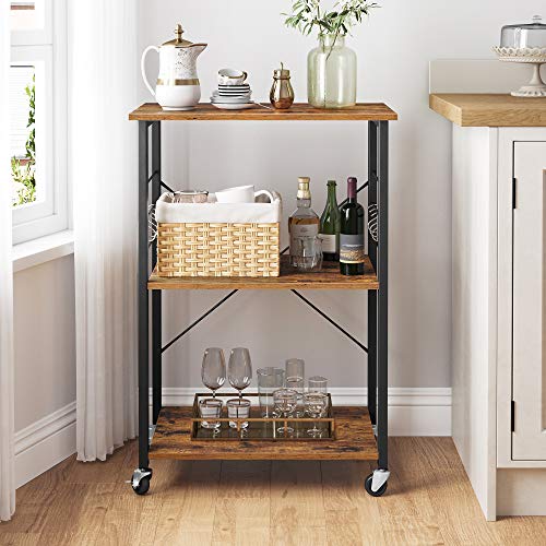 VASAGLE Kitchen Shelf on Wheels, 23.6 Inches Serving Cart with 3 Shelves - color: Rustic Brown + Ink Black, size: 23.6"W x 35"H, style: Shelf