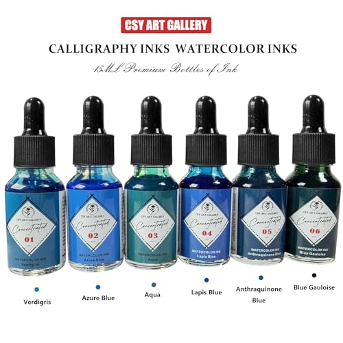 Liquid Watercolor Mixing Set 6x15ml- Drawing Ink -Calligraphy Inks -Vibrant Ink Colors for Illustration,Scrapbooking,Comics, Manga, Art Journalling (Water Lily Set) - color: Water Lily Set