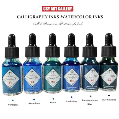 Liquid Watercolor Mixing Set 6x15ml- Drawing Ink -Calligraphy Inks -Vibrant Ink Colors for Illustration,Scrapbooking,Comics, Manga, Art Journalling (Water Lily Set) - color: Water Lily Set