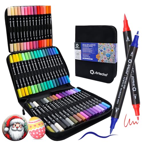 Artecho Acrylic Paint Markers 48 Colors with Bag（ Brush Tip and Fine Tip ） - color: 48 Colors