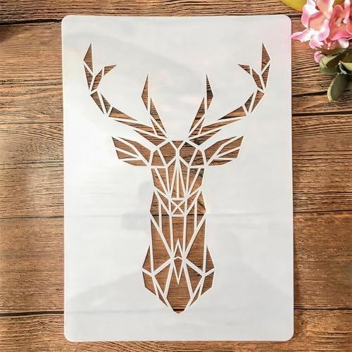 TIAMECH A4 Reusable 3D Deer Head Stencil for Painting - style: Vintage Floral Totem