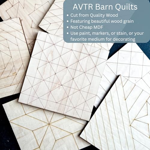 9" Barn Quilt Kit Set 4 | HST, Friendship Star, Dutch Sq, Flying Geese | Unfinished wood block signs to paint for DIY parties, farmhouse wall art collages, quilting crafts, handmade gifts. - size: 9 inches (set of 4), style: HST, Friendship Star, Dutch Sq