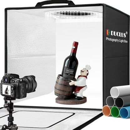 Light Box Photography 20" x 20", Large Portable Photo Studio Light Tent kit, Professional Dimmable Photo Booth with 216 LED Lights & 6 Backdrops for Jewelry and Food Items Product Photography - size: 20*20 inch