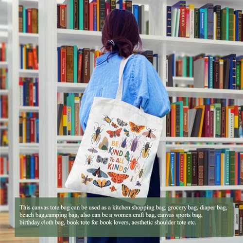 Canvas Aesthetic Tote Bag for Women with Inner Pocket Totes Shoulder Book Bag Shopping Reusable Grocery Bags - color: Be Kind to All Kinds