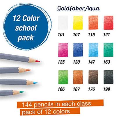 Faber-Castell Creative Studio Goldfaber Water Color Pencil Classpack - 144 Pencils in 12 Colors - size: 144 Count (Pack of 1)
