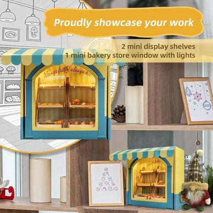 iLAND Air Dry Clay Teen Crafts DIY Bakery Food Kit for Girls Birthday Gifts | 40+ pcs with display shelves, DIY mini bakery, inspires creativity & family fun, stress-free activity, 1:12 scale, gift ready - style: Clay Bakery w/ Spotlights