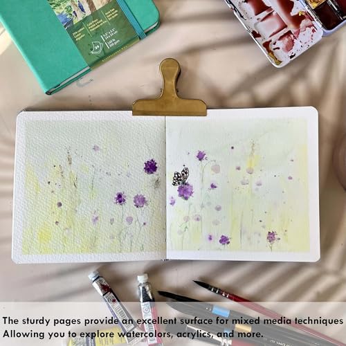 Watercolor Journal, 3.5x5.5”, 140 LB, 300 GSM, Cotton Paper, Cold Press | 24 Sheets, 48 Pages, tumuarta Watercolor Sketchbooks for Use As Travel Notebook Mixed Media Pad On The Go (Blue) - color: Blue