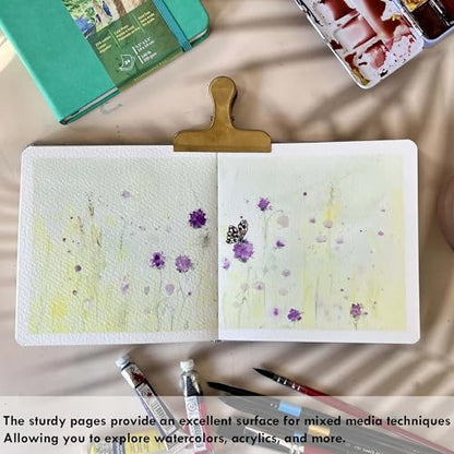 tumuarta Square Watercolor Journal, 8.25x8.25”, 140 LB, 300 GSM, Cotton Paper, Cold Press, 24 Sheets, 48 Pages, Watercolor Paper Sketchbooks for Use As Travel Mixed Media Pads On The Go (Green) - color: Green