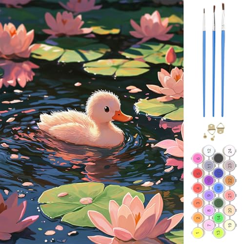 NAIMOER Duck Paint by Numbers Kits for Adults Beginner, Color by Numbers on Canvas Painting Craft Kits for Adults Without Frame, Easy Paint DIY Acrylic for Home Wall Decor 12 X16 Inch - color: Duck