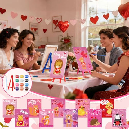 Blosssound 10 Set Valentine's Day Jungle Animals Pre Printed Canvas Pre Drawn Canvas Painting with Easel Kits 5" x 7" Outline Painting Panels for Beginners, DIY Craft Project, Party Favor, Home Decors - style: Jungle Animal