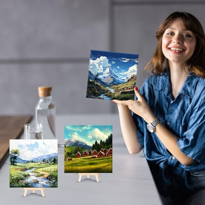RoundFunny 8 Set Paint by Numbers Drawing Kit for Adults,Landscapes | 8x8 in. Mini Simple Painting Canvas Wooden Frame Easel Acrylic Paint Brush Funny Number Drawing Kit for Gift Wall Home Decor - style: Landscapes