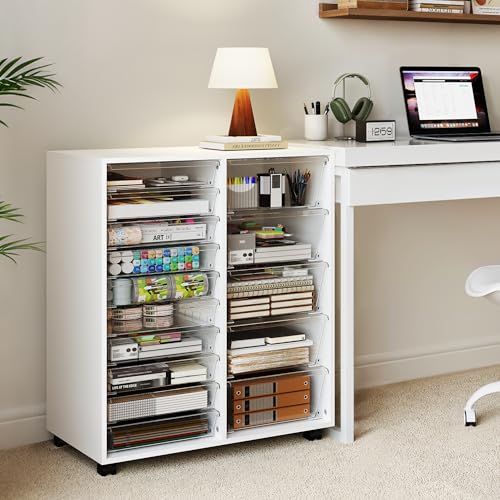 WOPITUES Mobile Storage Cabinet with 15 Clear Drawers, Modern White - color: White, size: 10M+5L