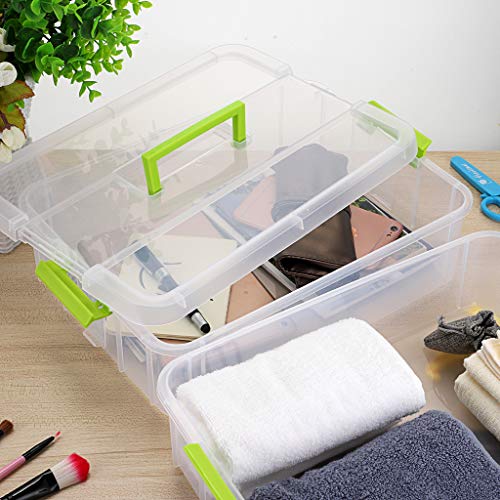 JUXYES 2-Tiers Plastic Stack Carry Storage Containers Box wih Handle Lids - color: Green