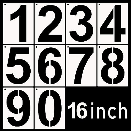 DXCYZ 16 Inch Large Number Stencils Kit 0-9 Address Number Stencil, 10PCS Reusable Plastic Painting Number Templates for Mailbox Signs, Door, Cars, Trucks, Home, Business, Window (16 Inch) - size: 16 Inch