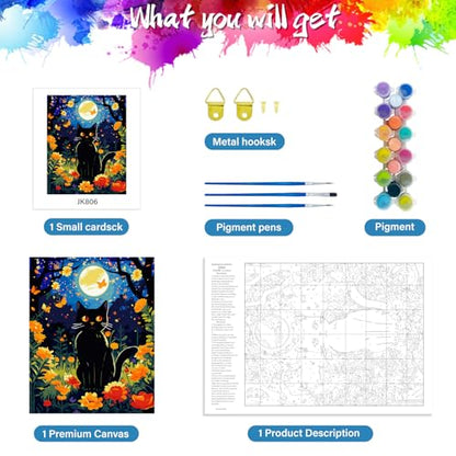 ZTOTZ Cat Paint by Numbers Kit for Adults, Painting by Numbers Black Cats Moon Night, Tuxedo Cat Adults' Paint-by-Number Kits, Animal cat Paints Number Kits 16x20 Canvas - color: A-005-garden cat