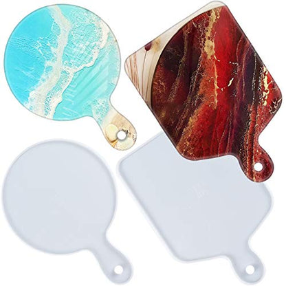 FUNSHOWCASE Cheese Board Epoxy Resin Silicone Molds with Handles and Holes for Serving Tray, Platter, Rectangle, Round, Large 12inch - color: Rectangular and Circle Shapes Boards