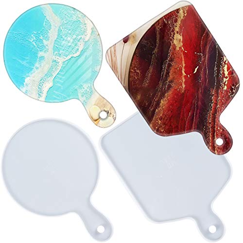 FUNSHOWCASE Cheese Board Epoxy Resin Silicone Molds with Handles and Holes for Serving Tray, Platter, Rectangle, Round, Large 12inch - color: Rectangular and Circle Shapes Boards