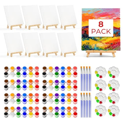 Nicpro 8 Pack 8×10 Inch Canvas for Painting,Sip and Paint Kit for Party | Art Canvas for Drawing with 16 Brushes, 8 Paint Trays, 8 × 12 Acrylic Paint, Painting Kits for Adults Party