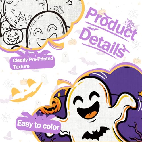 Niteform Pre Drawn Canvas to Paint, Pre Printed Canvas Boards, Pre Stretched Outline Painting Kits for Beginners, Adults, Party Favors & Spring Craft Activities (5 * 7-Halloween) - style: 5*7-Halloween