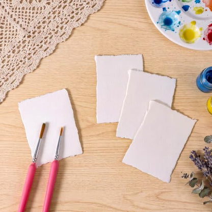 50 Pcs Watercolor Paper 2.5 x 3.5in, 300 GSM Handmade Deckled Edge Paper - size: 2.5×3.5 inch