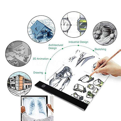 Ultra-Thin Portable A4 LED Light Box Tracer w/USB Cable Dimmable Brightness LED Artcraft Tracing Light Box Light Pad for Artists Drawing Sketching Animation Stencilling X-ray Viewing - style: A4 (13*8.5 inch) light pad + 100pcs Tracing Paper
