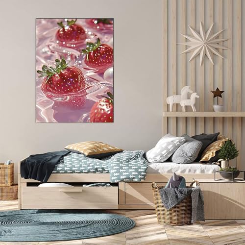 Pink Diamond Art Painting Kits for Adults Fruit, Strawberry Full Drill Diamond Dots Paintings for Beginners, Round 5D Paint with Diamonds Pictures Gem Art Painting Kits DIY Crafts Kits 12X16 In - color: 26-66 Fruit