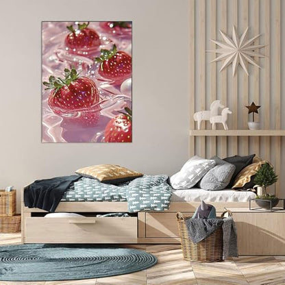 Pink Diamond Art Painting Kits for Adults Fruit, Strawberry Full Drill Diamond Dots Paintings for Beginners, Round 5D Paint with Diamonds Pictures Gem Art Painting Kits DIY Crafts Kits 12X16 In - color: 26-66 Fruit