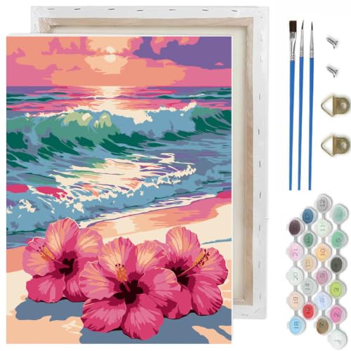 Beach Paint by Numbers Kit for Adults,Flower Paint by Number With Frame - color: Beach-MT6584