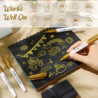 Motiskyy 12 Pcs Metallic Permanent Markers Fine Point, Gold | Paint Pens for DIY Crafts, Gift Card Making, Artist Illustration, Scrapbook Projects, Metallic Finish, Quick-drying Ink - color: Gold