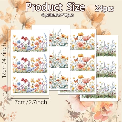 OLYCRAFT 24Pcs 4 Styles Flower Bed Clay Transfer Paper for Polymer | Wildflowers Polymer Clay Transfer Sheets, Botanical Frame Small Transfer Paper Decal for Clay Earrings Jewelry Making - style: Wildflower