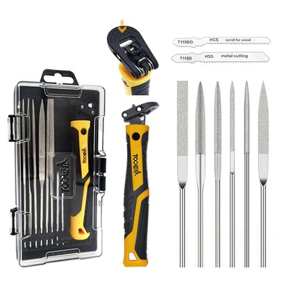 TOOLAN: 8-In-1 Needle File & Saw Set With Storage box, 6 pcs Small Diamond Files, for Metal, Jewlers, Wood, Leather and Plastic, Ergonomic Designed Handle With Quick Change Mechanism - color: 8-in-1 Needle File Set